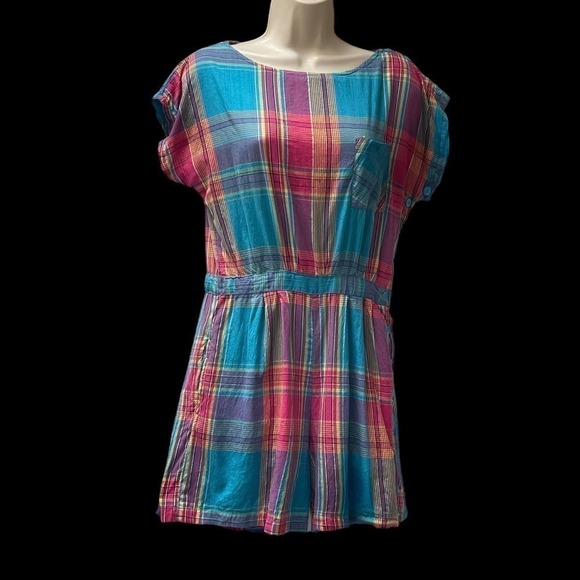 Vintage 1980’s Madras Plaid Cotton Romper Playsuit Pink, Blue, Green Size XS - Picture 5 of 16